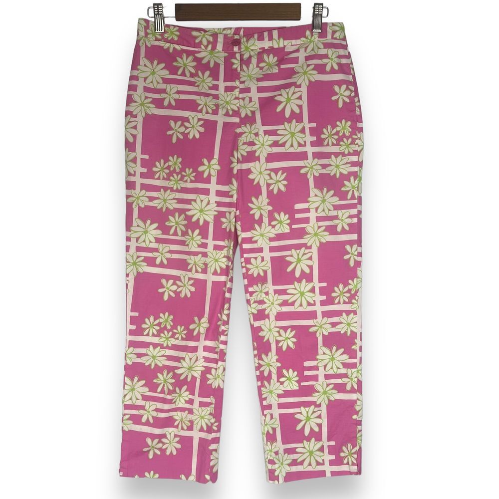 Lilly Pulitzer Capri Pants Finish Line Pink White Green Floral Daisy Mid‎ Rise 6